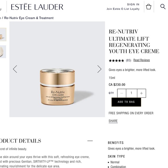 Estée Lauder Re-Nutriv regenerating eyes crème - Picture 2 of 2